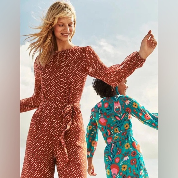 Boden Hermione Silk Jumpsuit Red Polka Dot Long Sleeve Wide Leg Size 6 - Picture 13 of 13